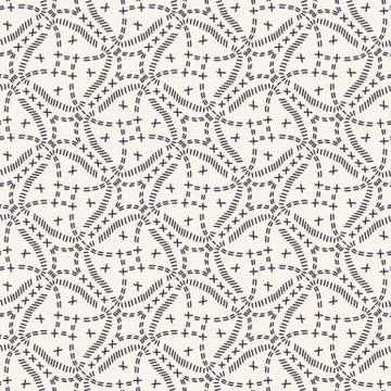 Decorative running stitch embroidery pattern. Rounded square needlework seamless Stock Illustration