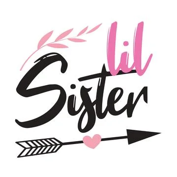 Decorative script text reading lil Sister with a small leaf sprig above and a Ilustração Stock
