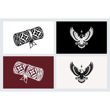 Decorative scroll and eagle emblem set in vintage style イラスト素材