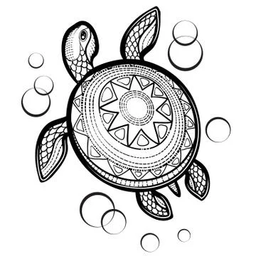 Decorative sea turtle with patterns for logo, label, packaging, tattoo, isolated 스톡 일러스트