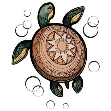 Decorative sea turtle with patterns for logo, label, packaging, tattoo, isolated 스톡 일러스트