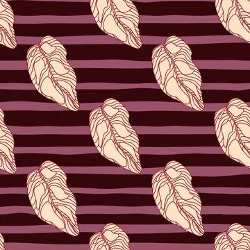 Decorative seamless doodle pattern with contoured leaf ornament. Maroon and p Illustrazione stock