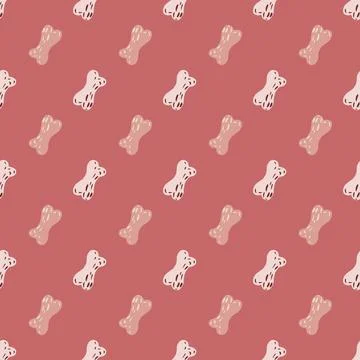 Decorative seamless doodle pattern with light bones silhouettes. Pink backgro Stock Illustration