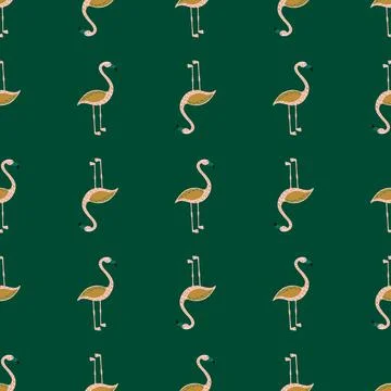 Decorative seamless exotic zoo pattern with simple flamingo ornament. Green b Stock Illustration