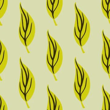 Decorative seamless floral pattern with doodle leaf yellow shapes. Contoured  Stock Illustration