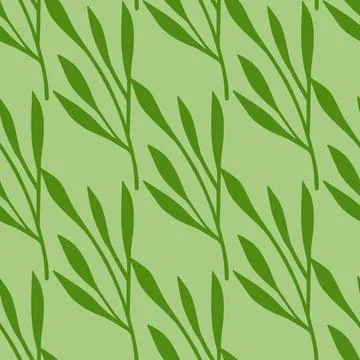 Decorative seamless foliage pattern with green leaf branches silhouettes. Lig Stock Illustration