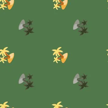 Decorative seamless hawaii pattern with doodle island and palm tree print. Gr Stock Illustration