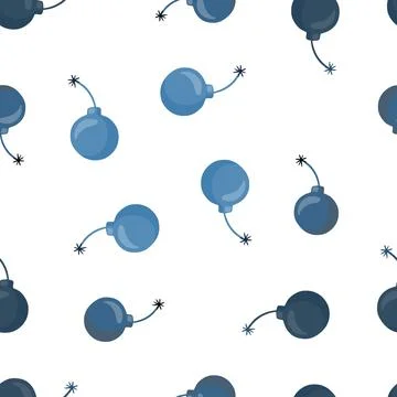Decorative seamless isolated pattern in comic style with random blue bombs sh Stock Illustration