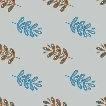 Decorative seamless nature foliage pattern with blue colored leaf branches or Stock Illustration