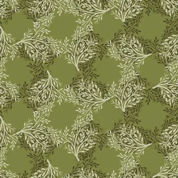 Decorative seamless pattern with abstract bush silhouettes shapes. Green oliv Stock Illustration