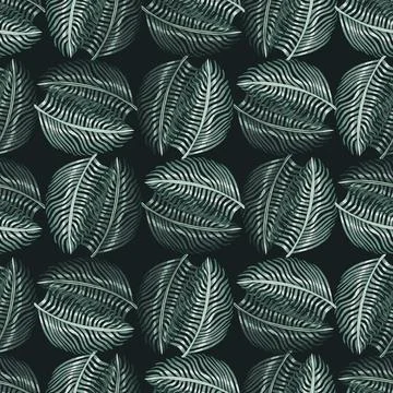 Decorative seamless pattern with abstract style fern leaves shapes. Black bac Stock Illustration