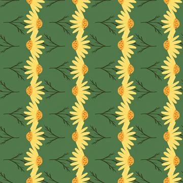 Decorative seamless pattern with abstract yellow daisy ornament. Flowers prin Stock Illustration