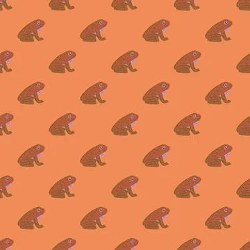 Decorative seamless pattern with amphibian frog silhouettes. Pastel coral bac Illustrazione stock