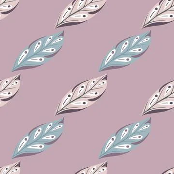 Decorative seamless pattern with blue and pink pastel leaf ornament. Lilac ba Stock Illustration