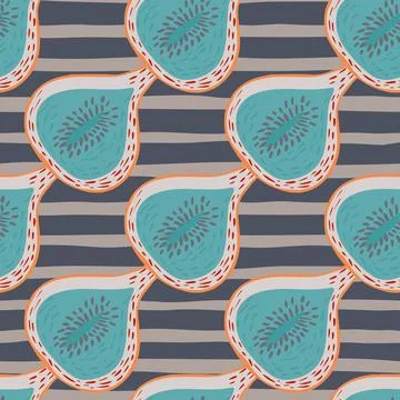 Decorative seamless pattern with blue fig elements. Striped purple background Stock Illustration