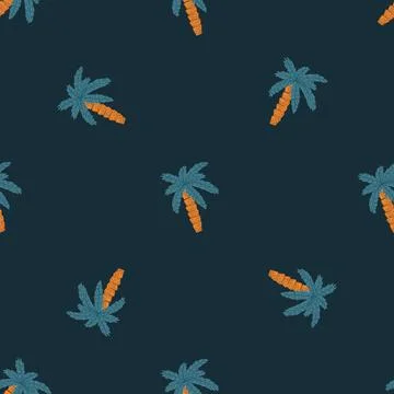 Decorative seamless pattern with blue palm tree ornament. Dark background. Do Stock Illustration