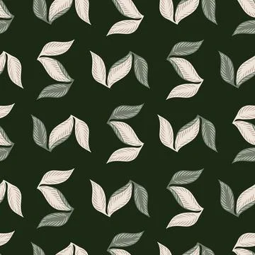 Decorative seamless pattern with botanic leaf silhouettes. Dark green backgro Illustrazione stock