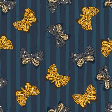 Decorative seamless pattern with botanic print butterfly elements in folk sty Illustrazione stock