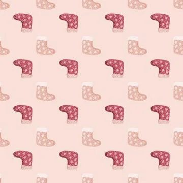Decorative seamless pattern with christmas gift socks elements in pale pink t 스톡 일러스트