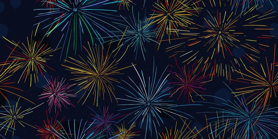 Decorative seamless pattern with colored fireworks celebration party event Stock Illustration