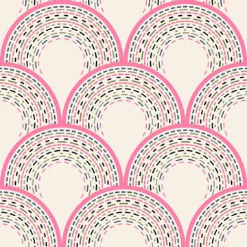 Decorative seamless pattern with concentric arches and dotted details in soft イラスト素材