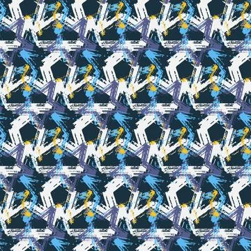 Decorative seamless pattern contrast star graffiti on dark blue background, d Stock Illustration
