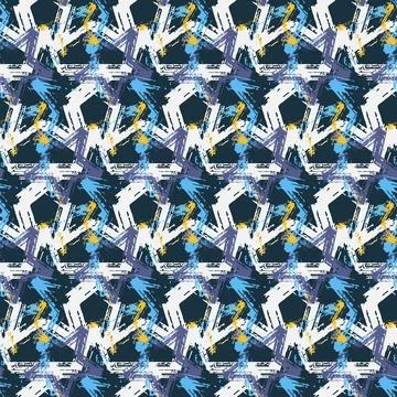 Decorative seamless pattern contrast star graffiti on dark blue background, d Illustrazione stock