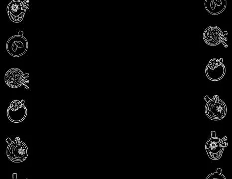 Decorative seamless pattern with cups and mugs. Letter black and white chalkb Stock Illustration