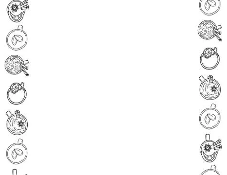 Decorative seamless pattern with cups and mugs. Letter black and white templa Stock Illustration