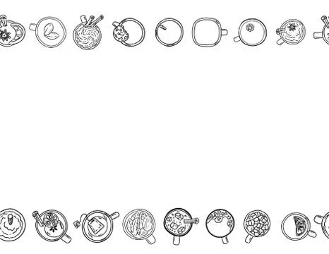 Decorative seamless pattern with cups and mugs. Letter black and white templa Stock Illustration