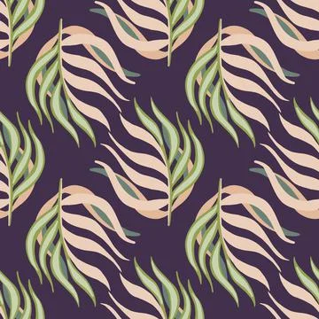Decorative seamless pattern with doodle creative leaf branches ornament. Purp Illustrazione stock