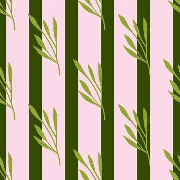 Decorative seamless pattern with doodle green leaf silhouettes. Striped green Illustrazione stock
