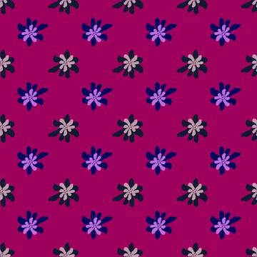 Decorative seamless pattern with doodle hand drawn navy bue flowers elements  Illustrazione stock