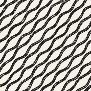 Decorative seamless pattern with doodle lines. Hand painted grungy wavy strip Stock Illustration