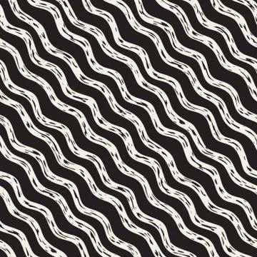 Decorative seamless pattern with doodle lines. Hand painted grungy wavy strip Stock Illustration