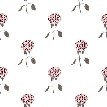Decorative seamless pattern with doodle pink hydrangea flower ornament. White Stock Illustration