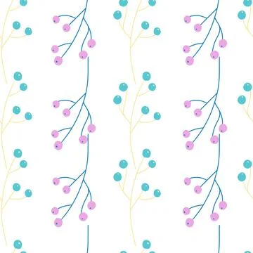 Decorative seamless pattern with doodle purple and blue berries elements. Iso 스톡 일러스트