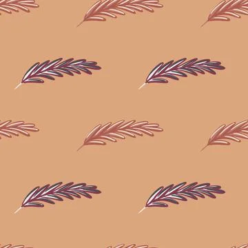 Decorative seamless pattern with doodle simple feather elements print. Beige  イラスト素材