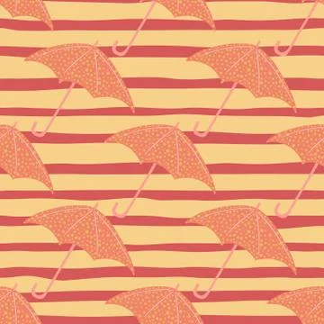 Decorative seamless pattern with doodle umbrella orange silhouettes. Striped  Stock Illustration