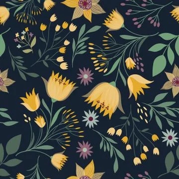 Decorative seamless pattern with floral elements Stock Illustration