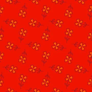Decorative seamless pattern in geometric style with orange four-leaf clover s Stock Illustration