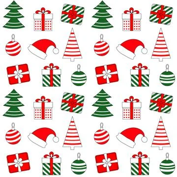 Decorative seamless pattern with gifts and Christmas decorations vector ill.. 스톡 일러스트