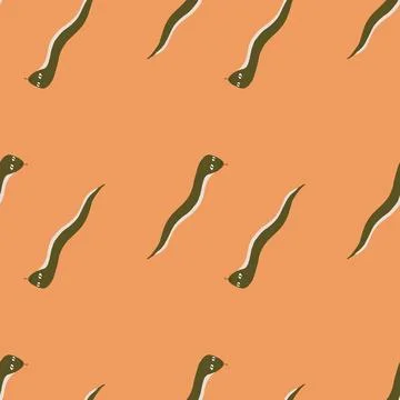 Decorative seamless pattern with green abstract worms shapes print. Light ora Stock Illustration