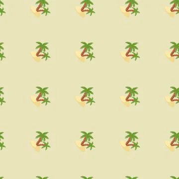 Decorative seamless pattern with green palm tree and island ornament. Light p Stock Illustration
