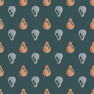 Decorative seamless pattern with grey and orange fruits shapes. Dark turquois Stock Illustration