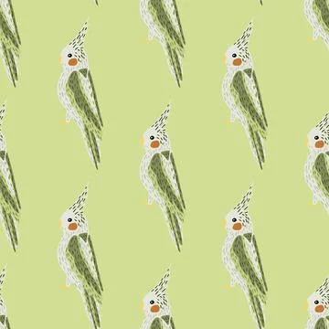 Decorative seamless pattern with grey and green cockatoo shapes print. Light  Stock Illustration