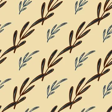 Decorative seamless pattern in hand drawn style with spring leaf branches ele Stock Illustration