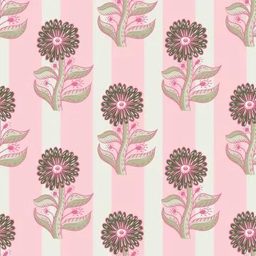 Decorative seamless pattern with hand drawn sunflower elements print. Pink pa Illustrazione stock