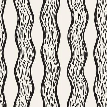 Decorative seamless pattern with handdrawn doodle lines. Hand painted wavy .. 스톡 일러스트
