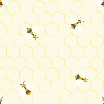 Decorative seamless pattern with honeycombs and bee. Stock Illustration